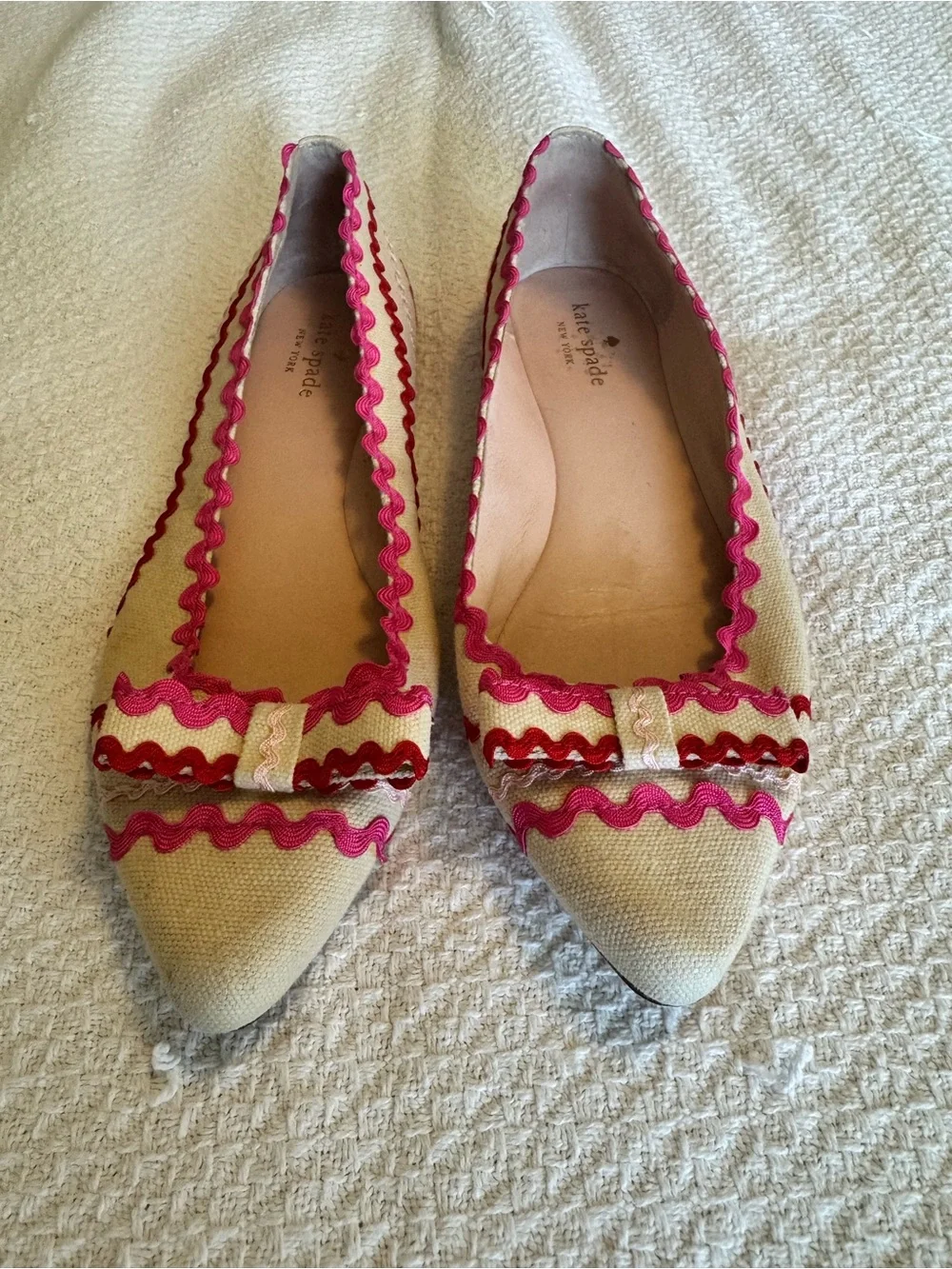 kate spade Cream Pointed-Toe Flats with Pink Trim